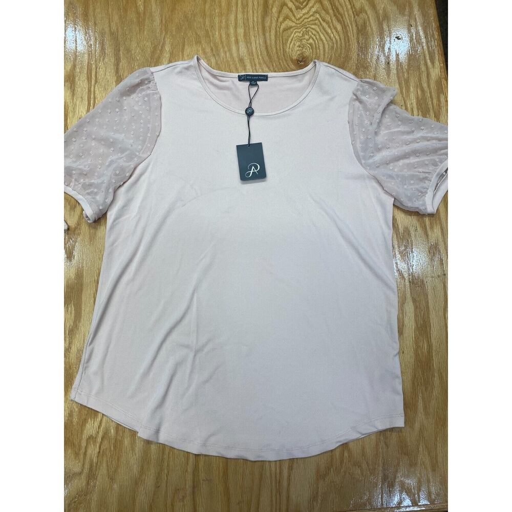 Adrianna Papell T-Shirt Top Womens Medium White Short Sleeve Hipster Preppy B55